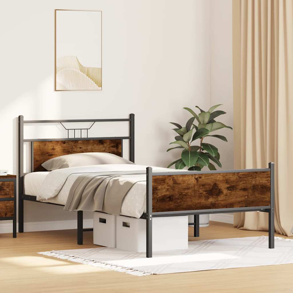 vidaXL Bed Frame without Mattress Smoked Oak 100x200 cm Engineered Wood