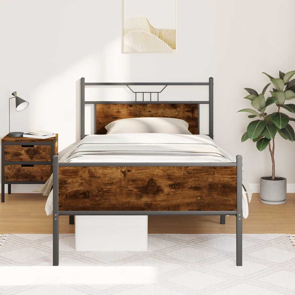 vidaXL Bed Frame without Mattress Smoked Oak 107x203 cm Engineered Wood