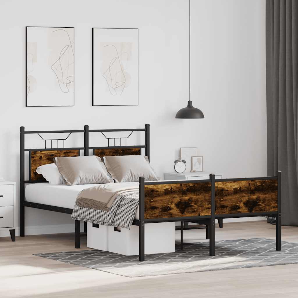 vidaXL Bed Frame without Mattress Smoked Oak 120x190 cm Small Double Engineered Wood