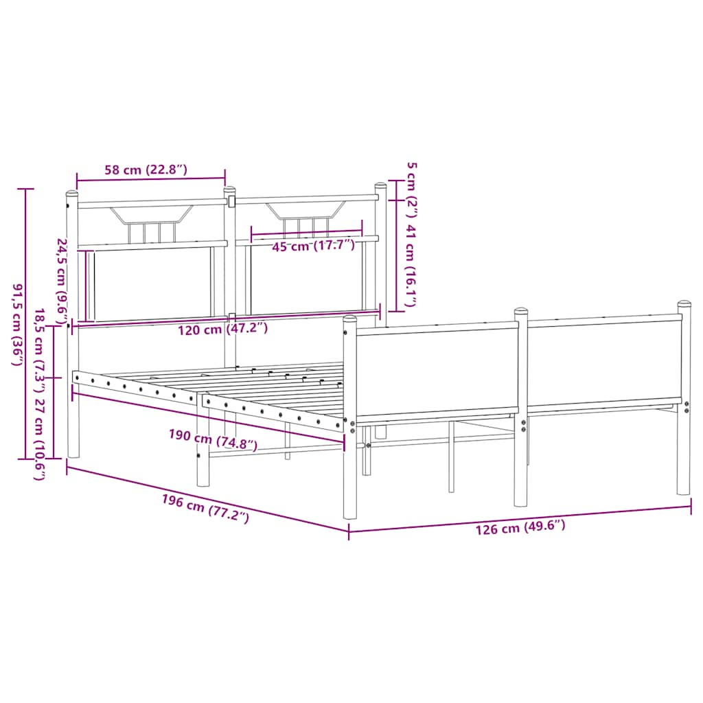 vidaXL Bed Frame without Mattress Smoked Oak 120x190 cm Small Double Engineered Wood