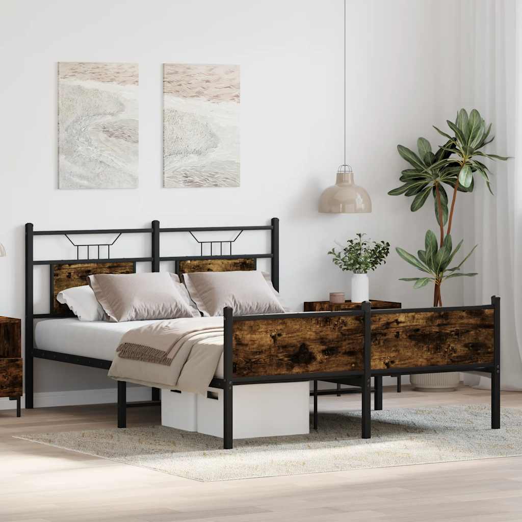 vidaXL Bed Frame without Mattress Smoked Oak 137x190 cm Engineered Wood