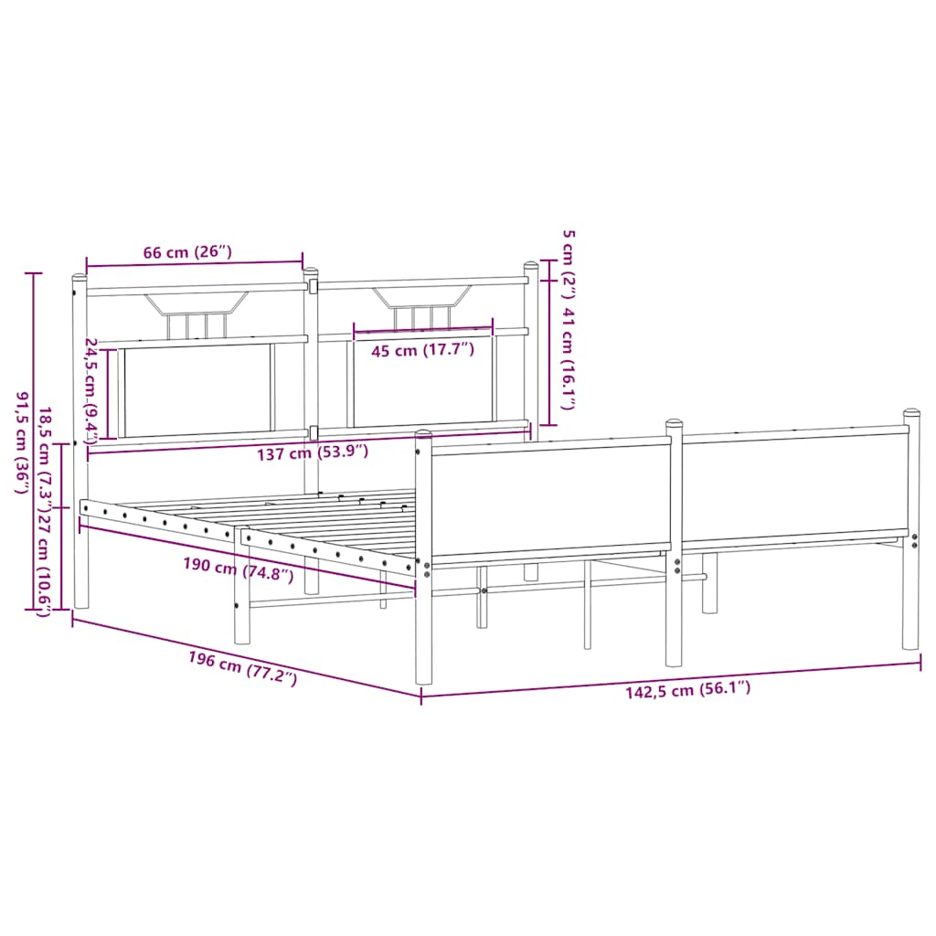 vidaXL Bed Frame without Mattress Smoked Oak 137x190 cm Engineered Wood