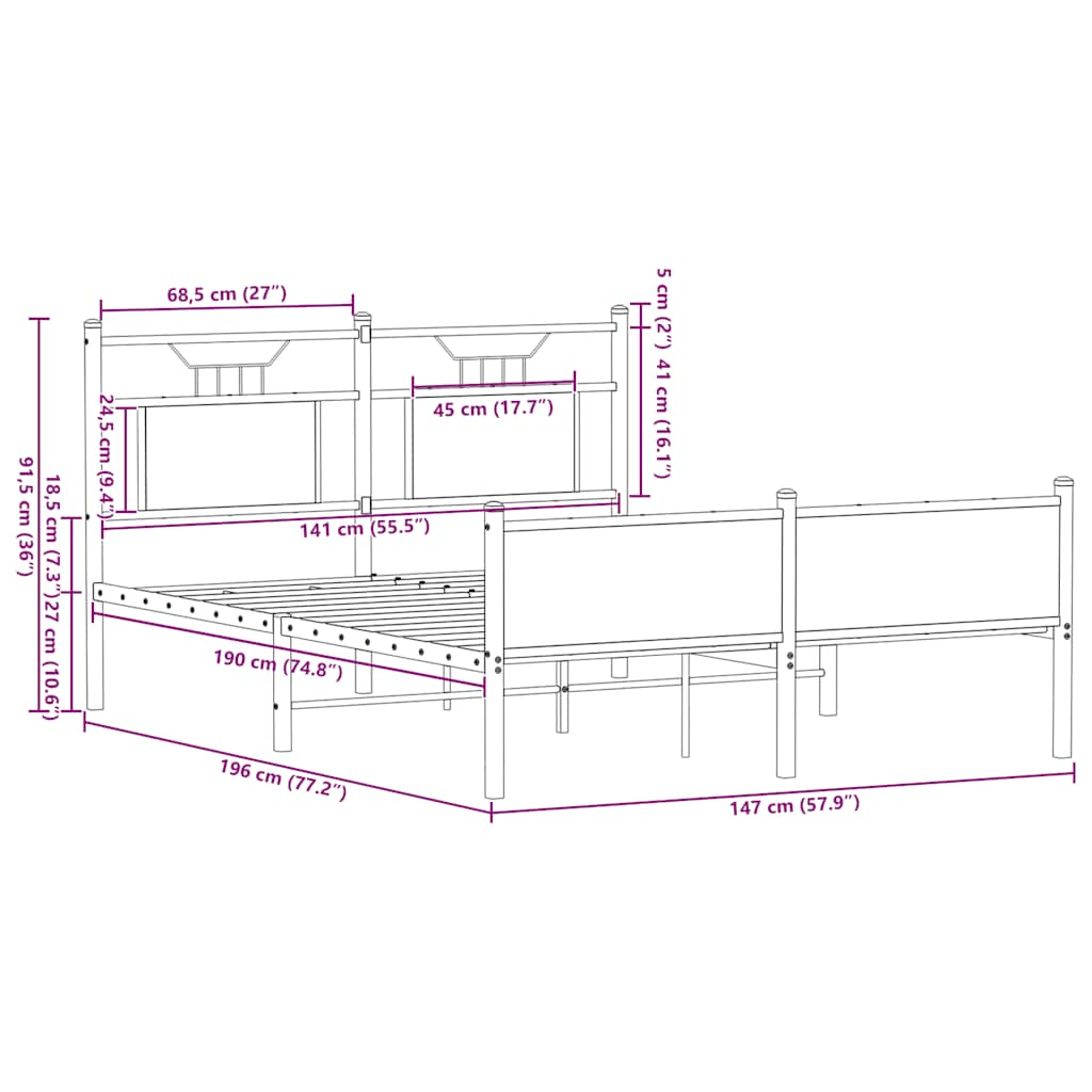 vidaXL Bed Frame without Mattress Smoked Oak 140x190 cm Engineered Wood