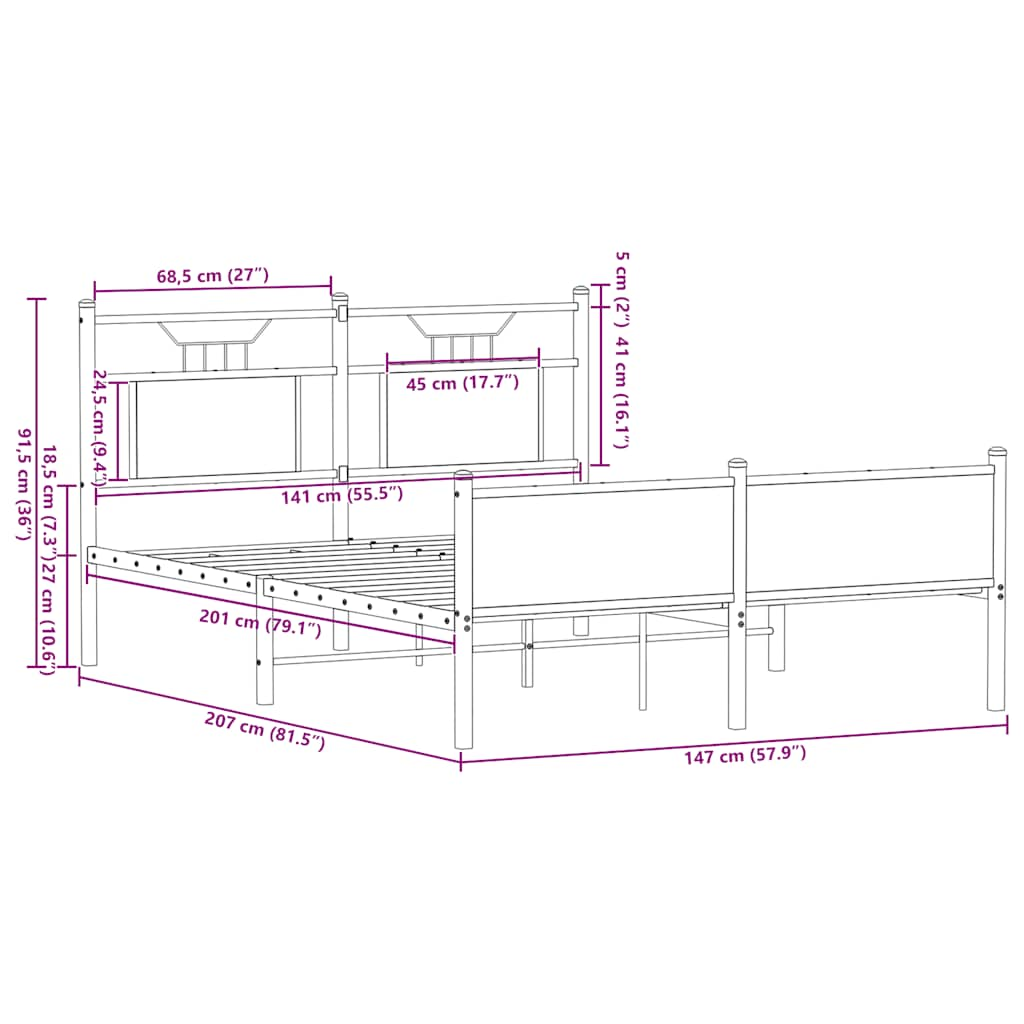 vidaXL Bed Frame without Mattress Smoked Oak 140x200 cm Engineered Wood