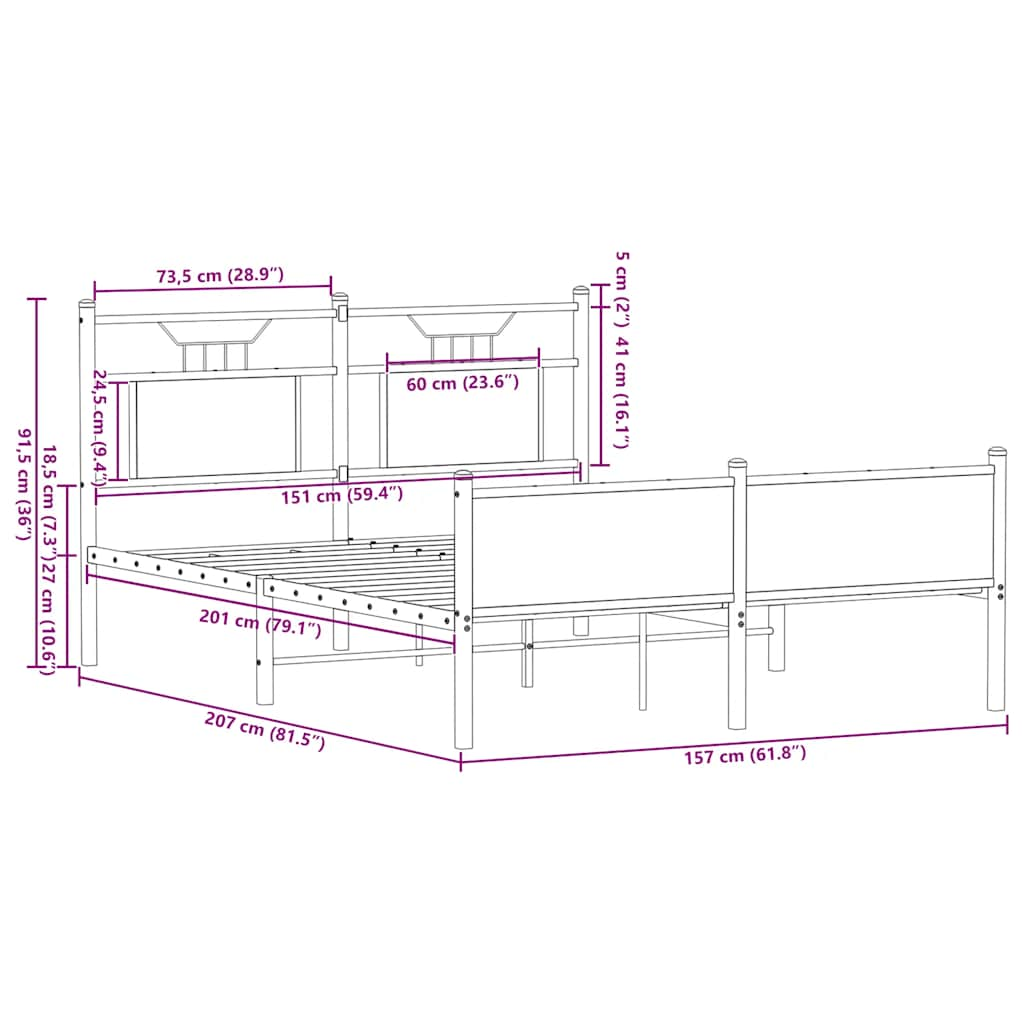 vidaXL Bed Frame without Mattress Smoked Oak 150x200 cm King Size Engineered Wood