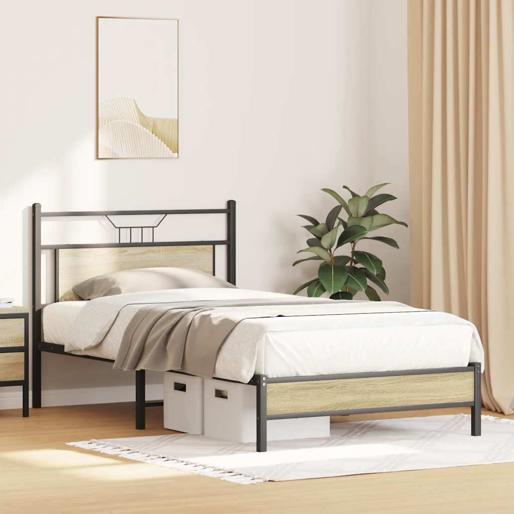 vidaXL Bed Frame without Mattress Sonoma Oak 107x203 cm Engineered Wood