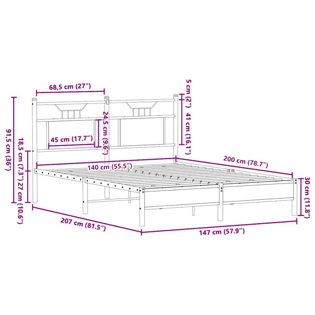 Bed Frame without Mattress Sonoma Oak 140x200 cm Engineered Wood