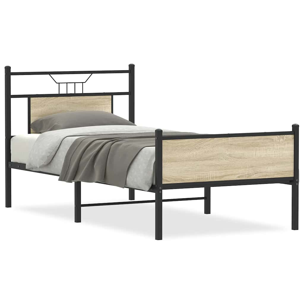 vidaXL Bed Frame without Mattress Sonoma Oak 75x190 cm Small Single Engineered Wood