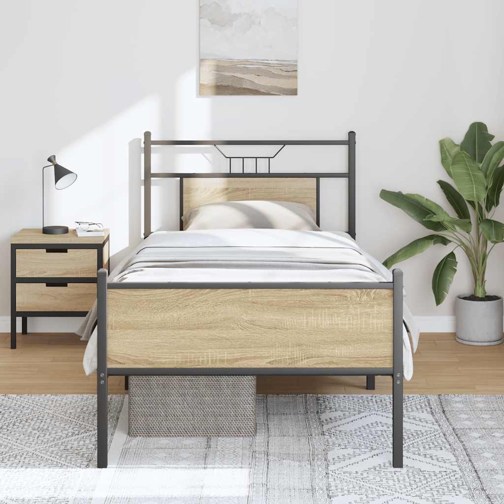 vidaXL Bed Frame without Mattress Sonoma Oak 75x190 cm Small Single Engineered Wood