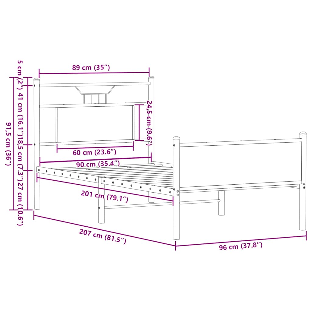 vidaXL Bed Frame without Mattress Sonoma Oak 90x200 cm Engineered Wood