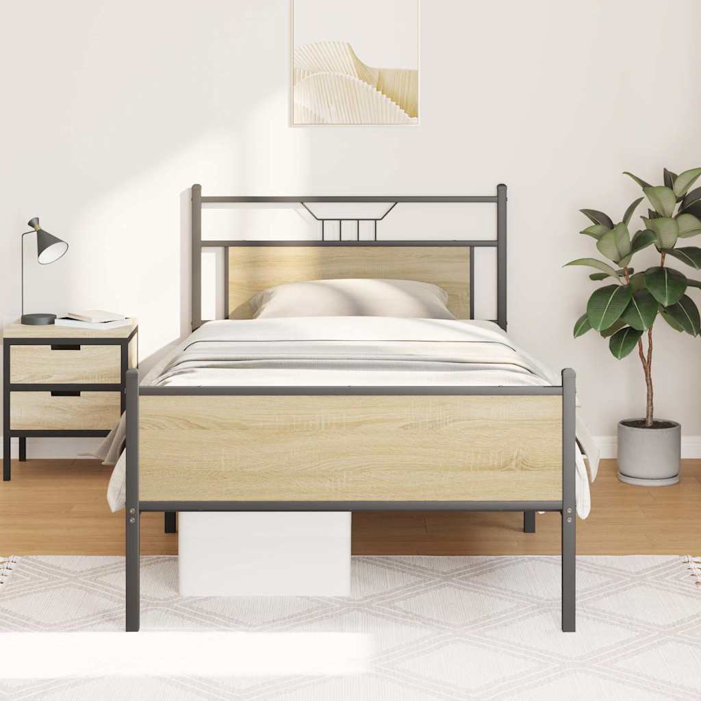 vidaXL Bed Frame without Mattress Sonoma Oak 100x190 cm Engineered Wood