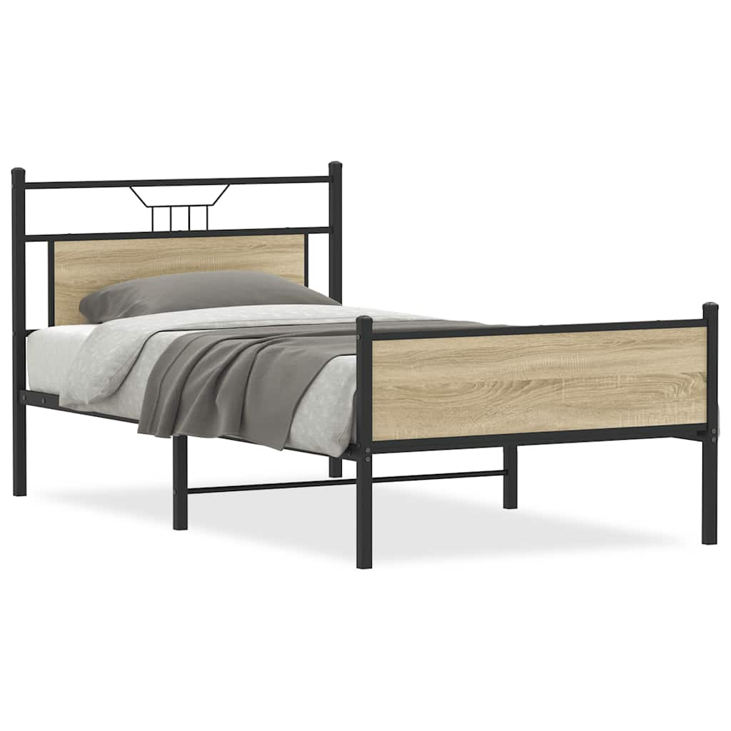 vidaXL Bed Frame without Mattress Sonoma Oak 107x203 cm Engineered Wood