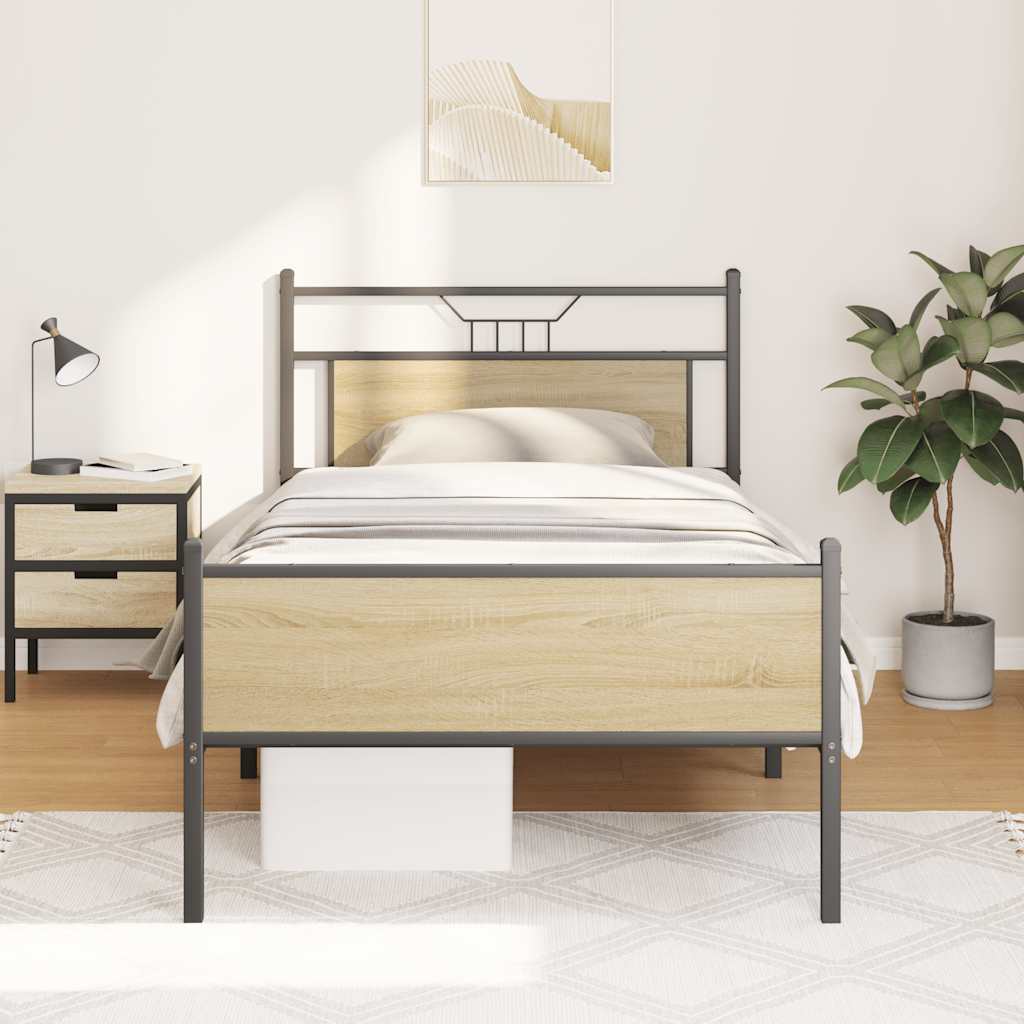 vidaXL Bed Frame without Mattress Sonoma Oak 107x203 cm Engineered Wood