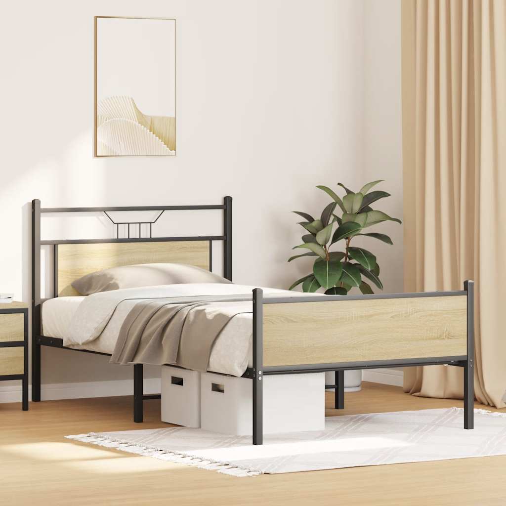 vidaXL Bed Frame without Mattress Sonoma Oak 107x203 cm Engineered Wood