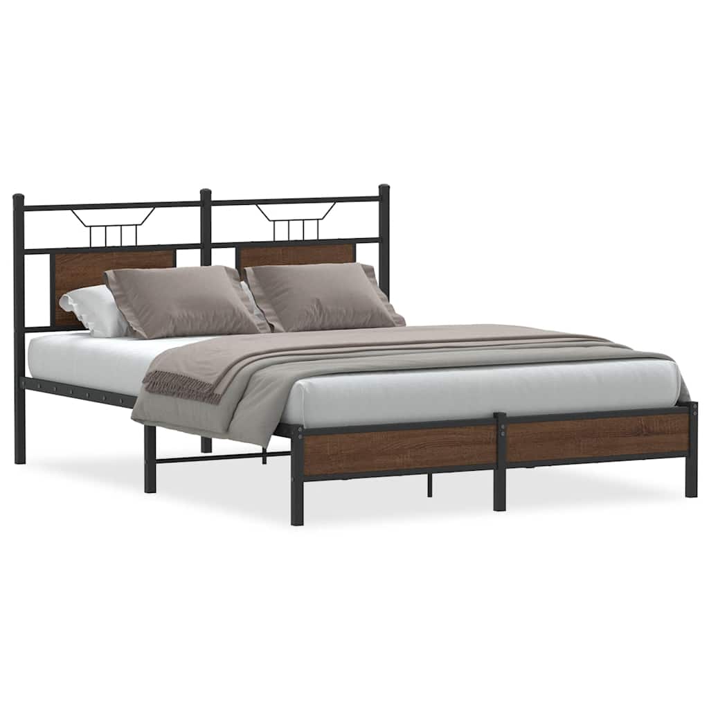 Bed Frame without Mattress Brown Oak 140x190 cm Engineered Wood