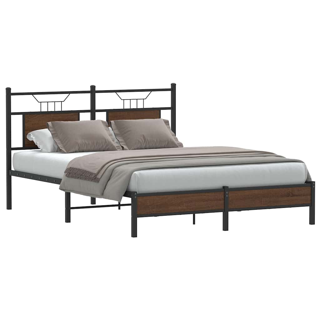 Bed Frame without Mattress Brown Oak 140x190 cm Engineered Wood
