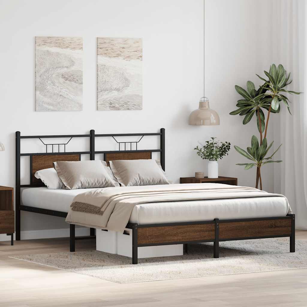 Bed Frame without Mattress Brown Oak 140x200 cm Engineered Wood