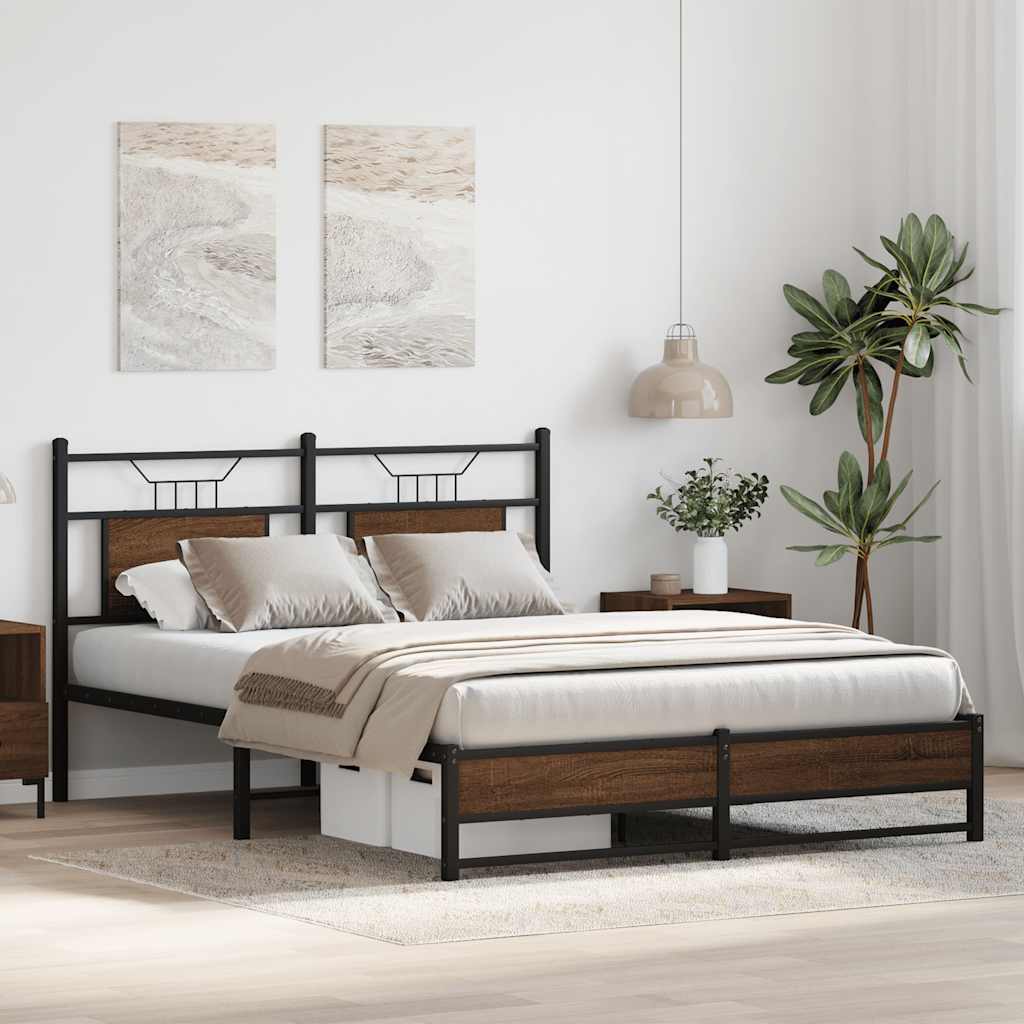 Bed Frame without Mattress Brown Oak 140x190 cm Engineered Wood