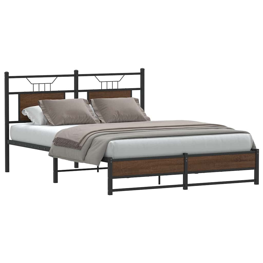 Bed Frame without Mattress Brown Oak 140x190 cm Engineered Wood