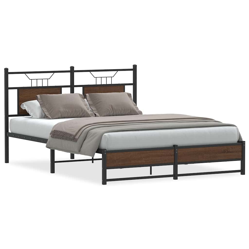 Bed Frame without Mattress Brown Oak 140x200 cm Engineered Wood