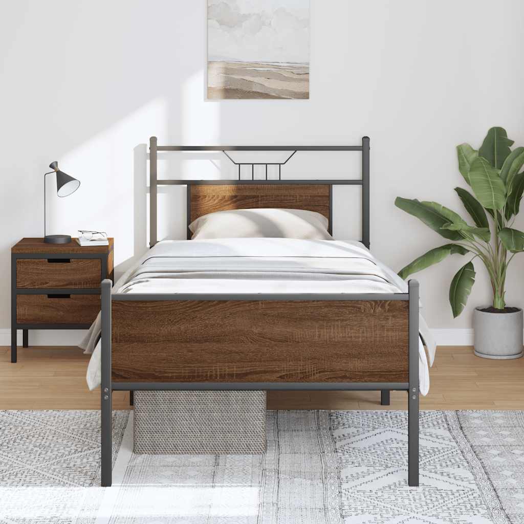Bed Frame without Mattress Brown Oak 75x190 cm Small Single Engineered Wood