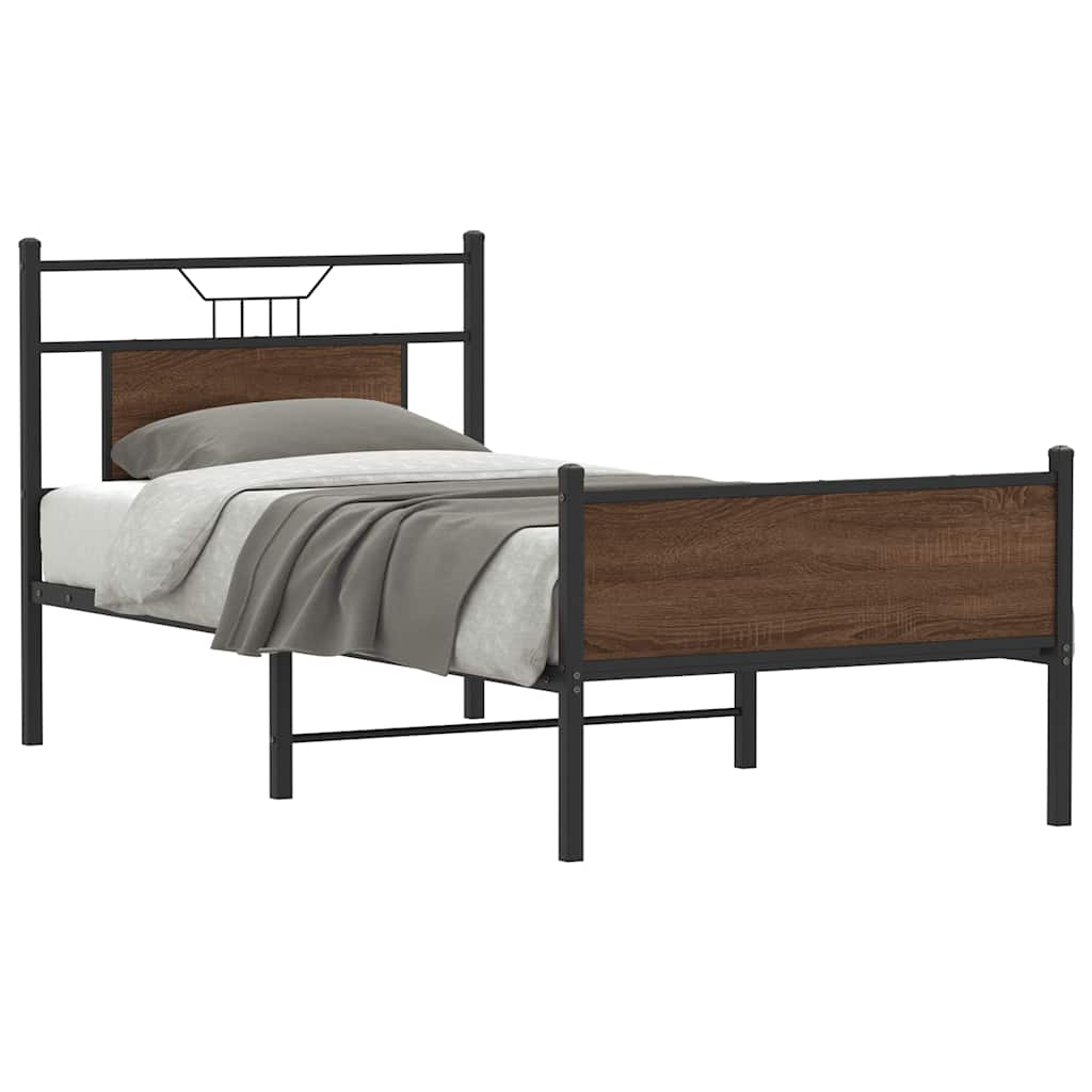 Bed Frame without Mattress Brown Oak 75x190 cm Small Single Engineered Wood