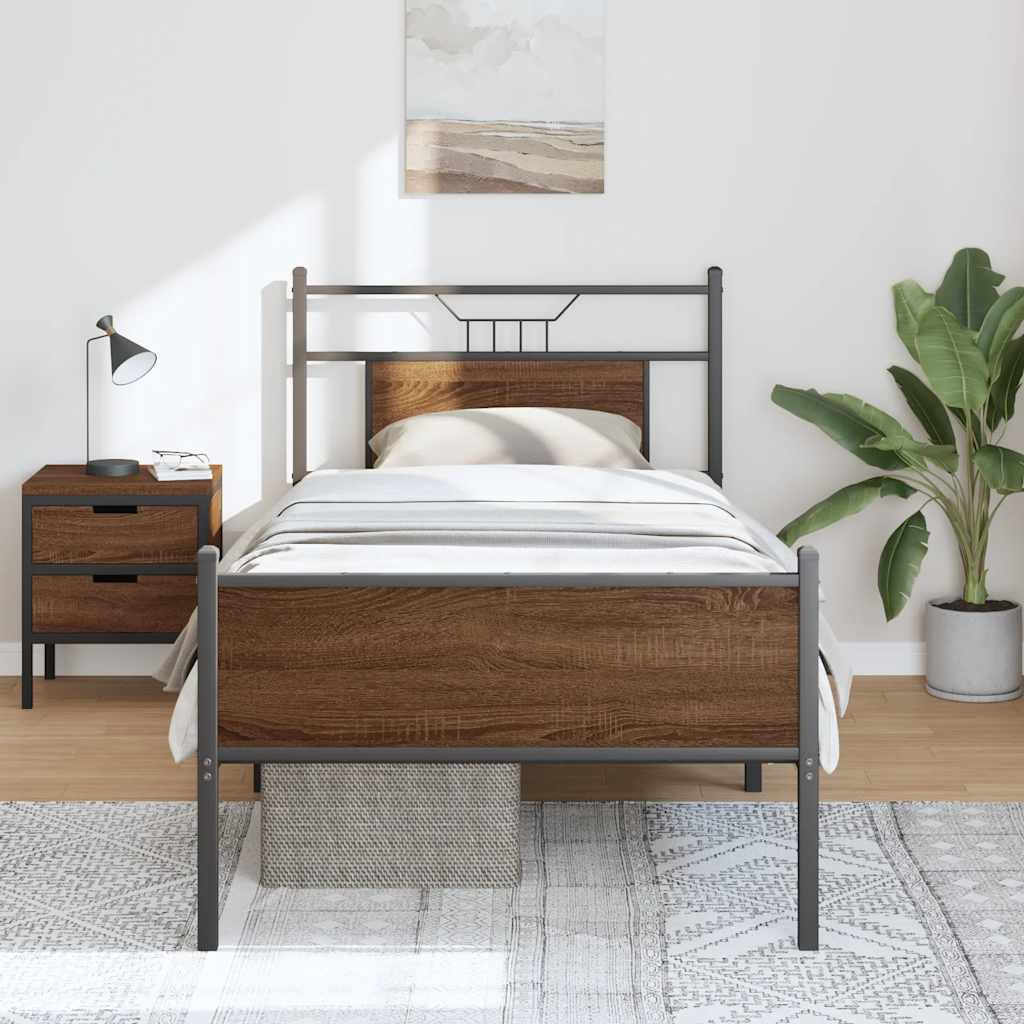 Bed Frame without Mattress Brown Oak 80x200 cm Engineered Wood