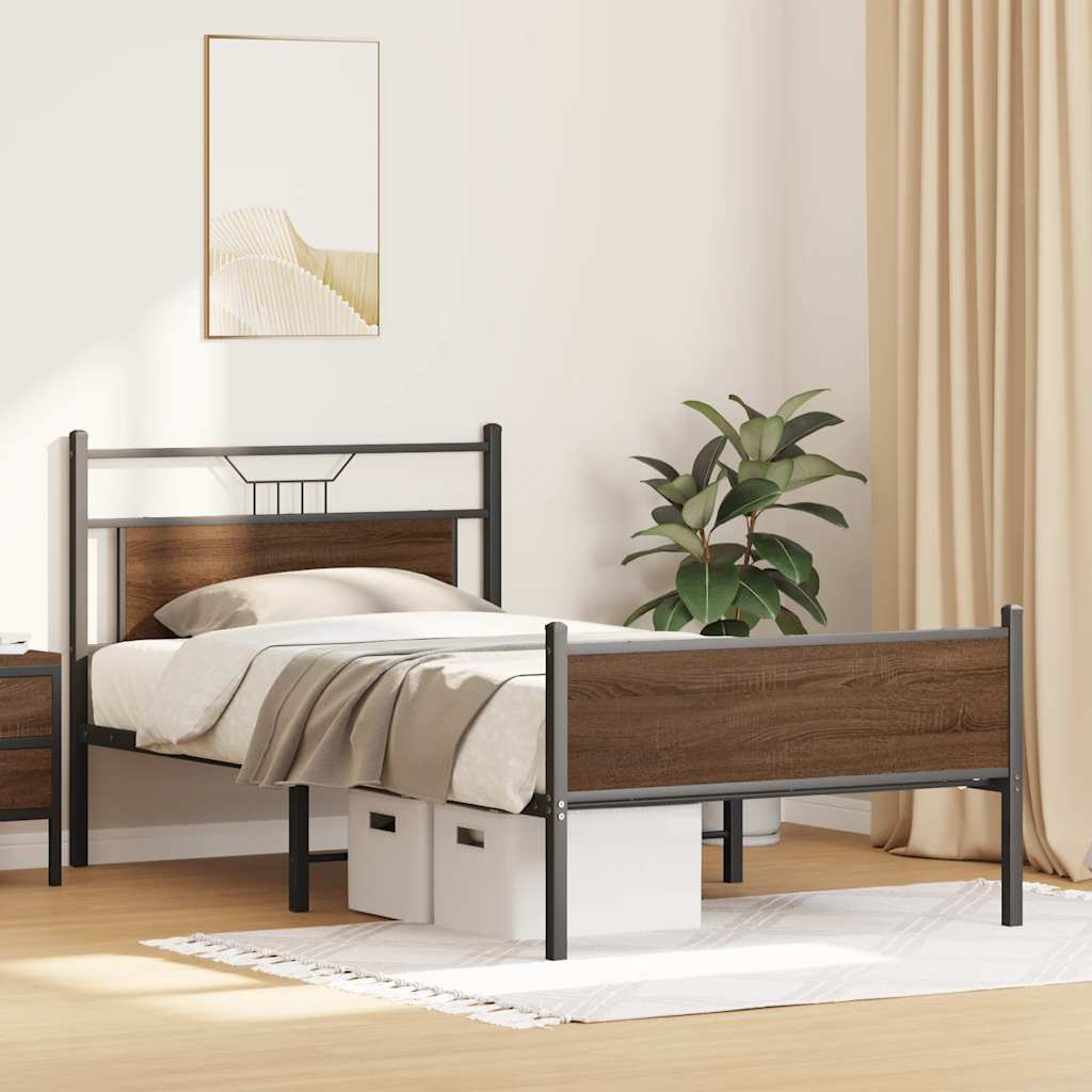 Bed Frame without Mattress Brown Oak 100x200 cm Engineered Wood