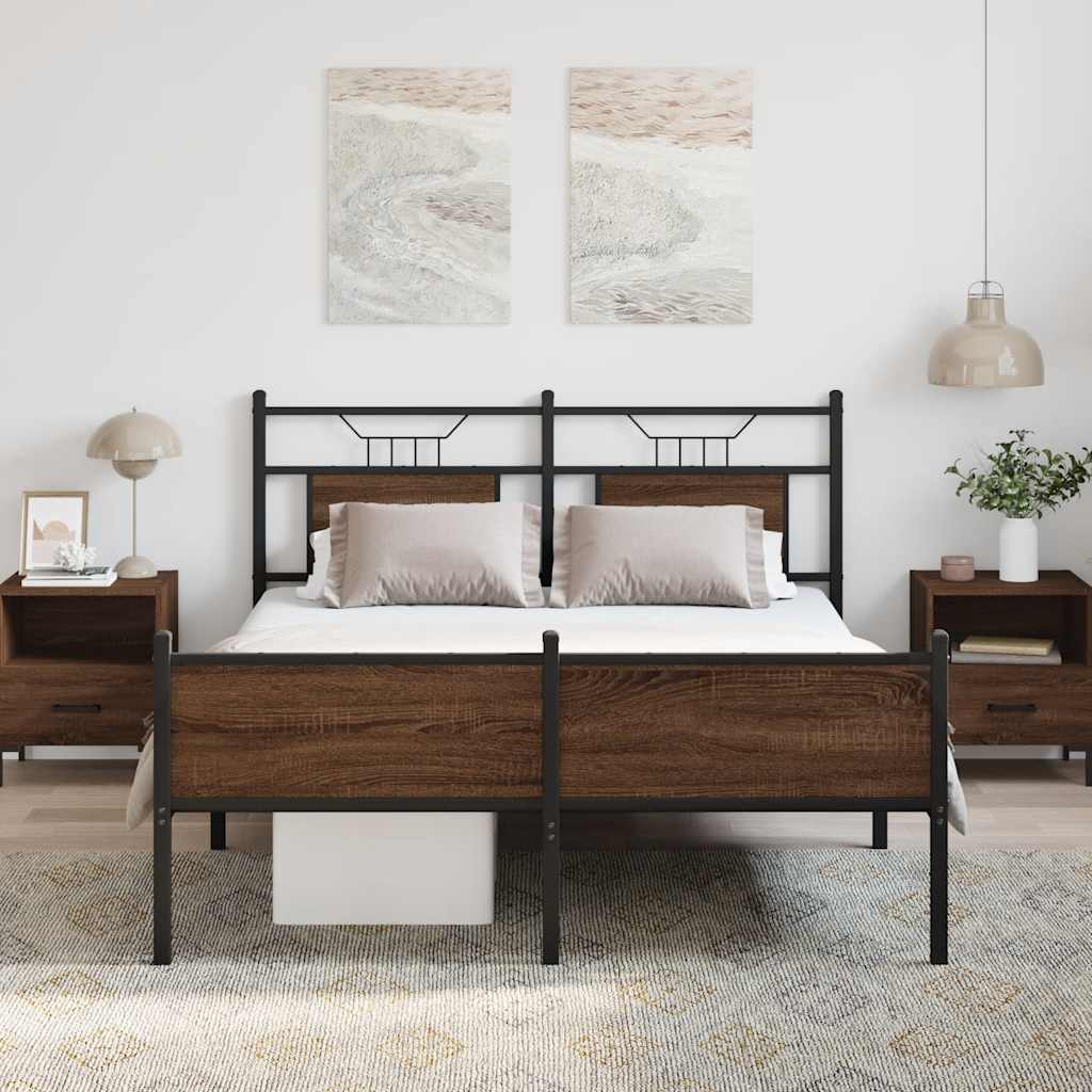 Bed Frame without Mattress Brown Oak 140x200 cm Engineered Wood