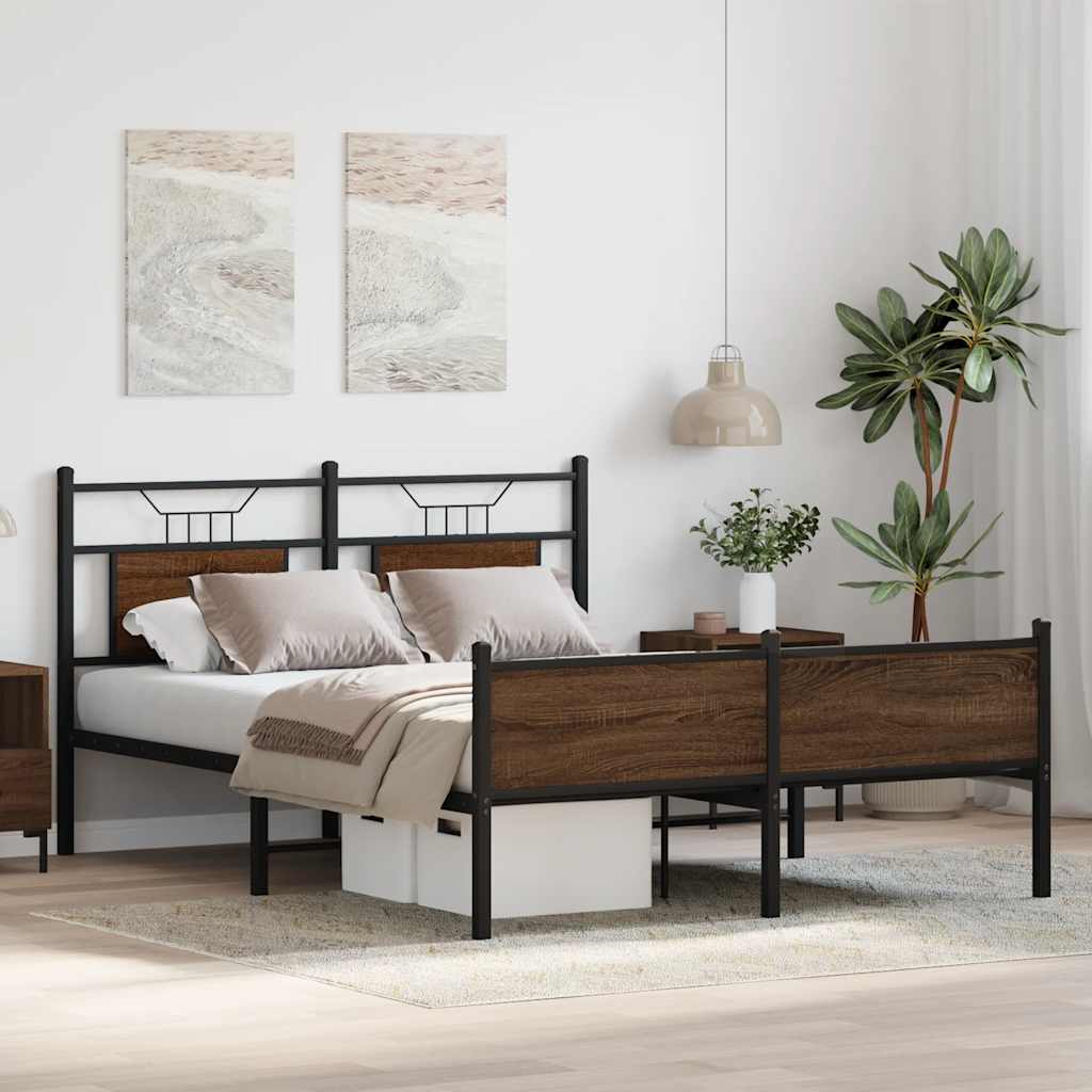 Bed Frame without Mattress Brown Oak 140x200 cm Engineered Wood