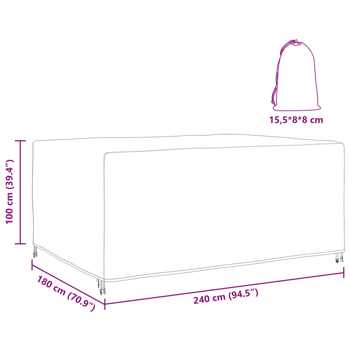 Furniture Cover Plain Black 240 x 180 x 100 cm 210D