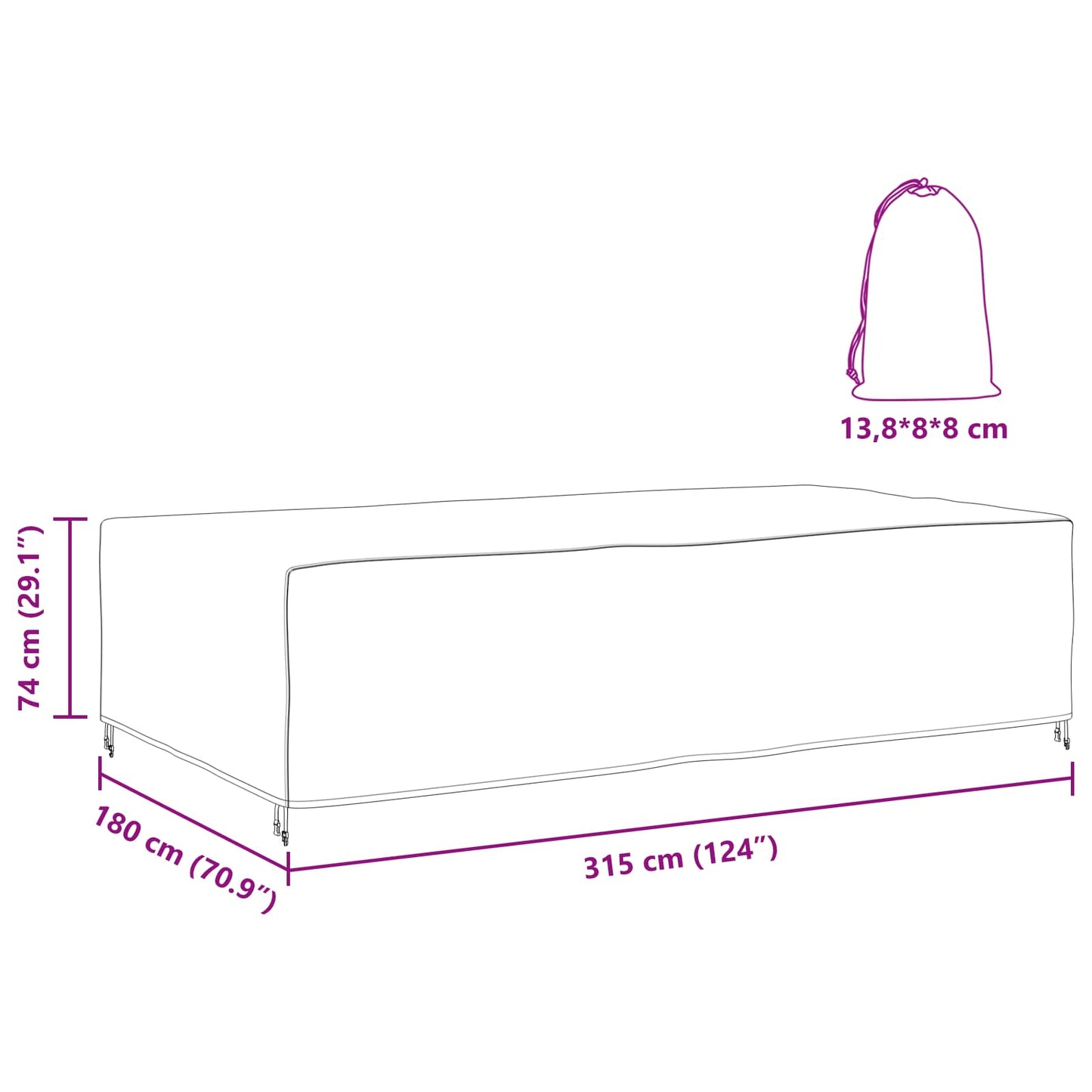Furniture Cover Plain Black 315 x 180 x 74 cm 210D