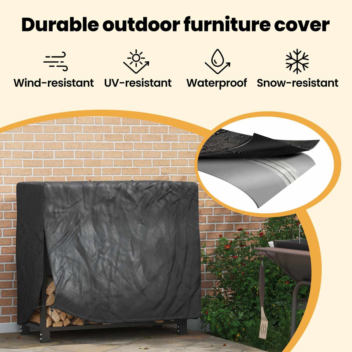 Firewood Rack Cover Black 61 x 122 x 106 cm 210D Oxford Fabric