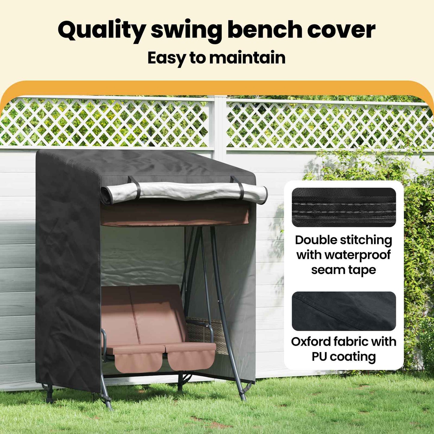 Outdoor Swing Cover Black 120 x 90 x 155 cm 420D Oxford Fbric