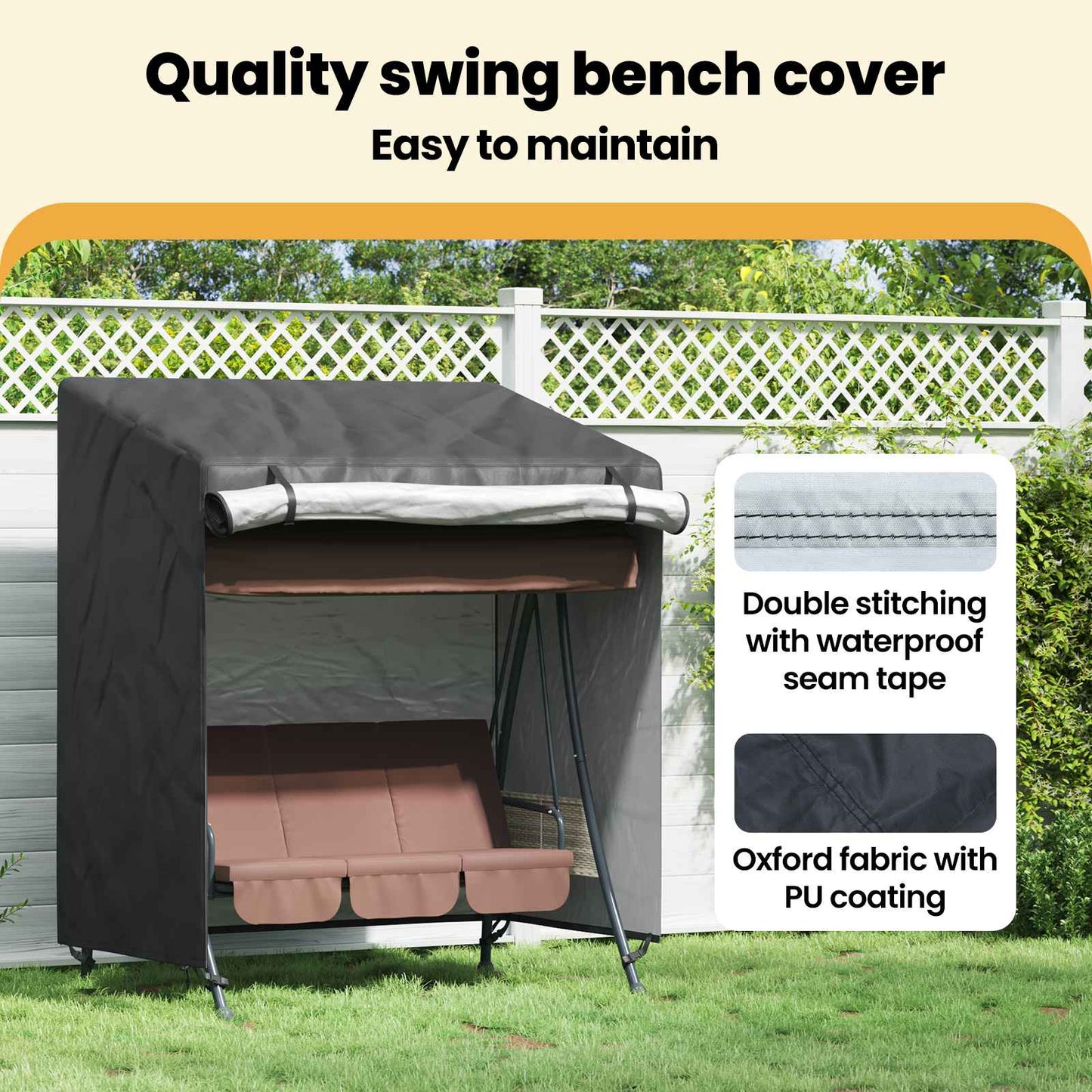 Outdoor Swing Cover Black 135 x 100 x 165 cm 210D Oxford Fbric