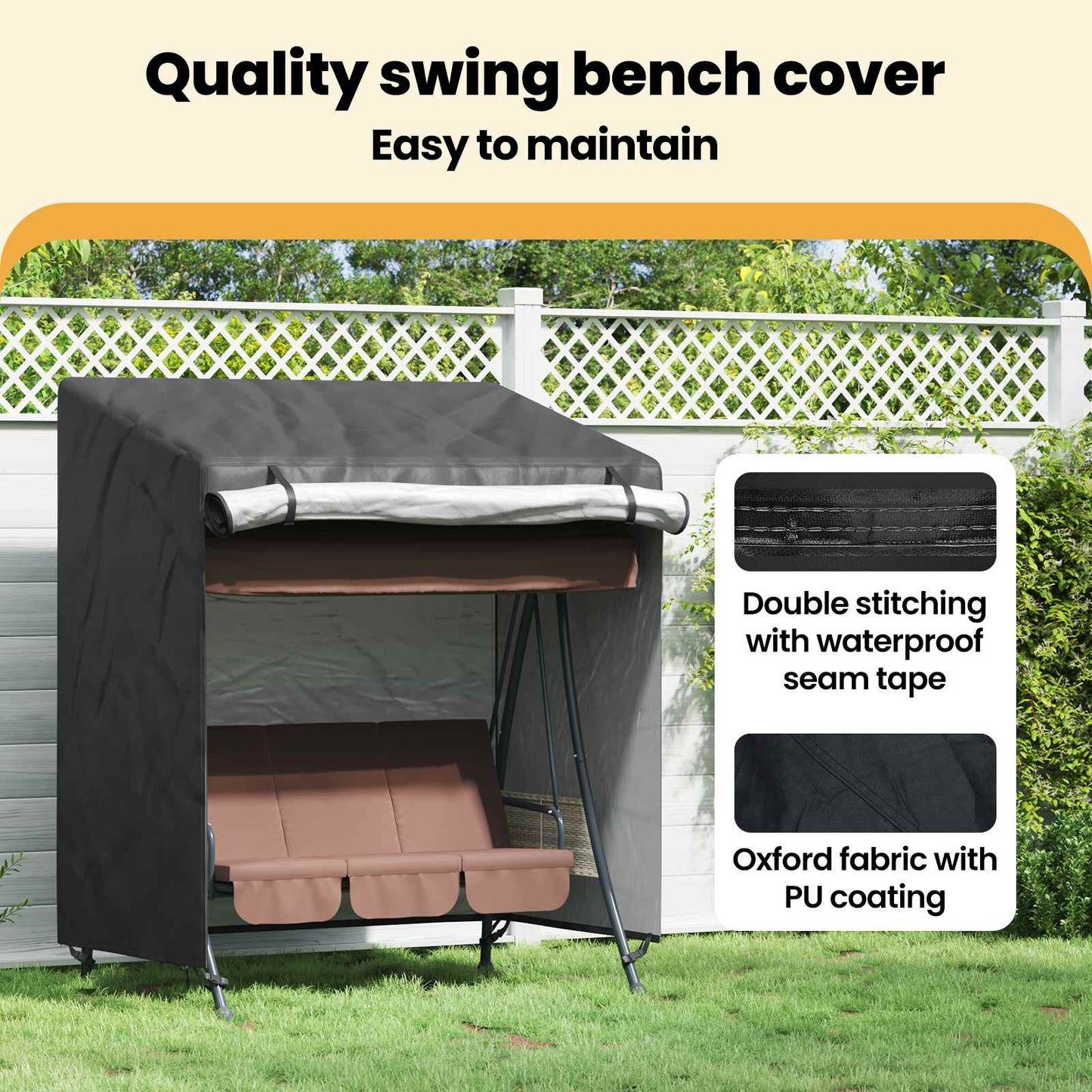 Outdoor Swing Cover Black 135 x 100 x 165 cm 600D Oxford Fbric