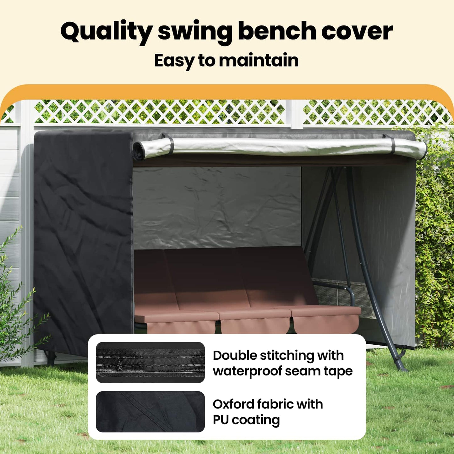 Outdoor Swing Cover Black 220 x 125 x 170 cm 600D Oxford Fbric