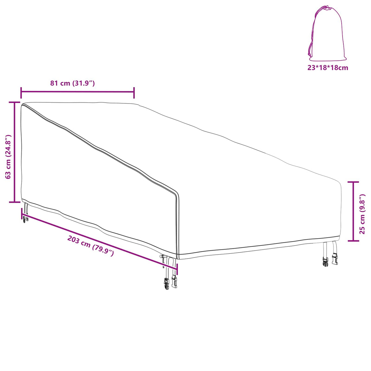 Outdoor Furniture Cover 203 x 81 x 63 cm 210D Oxford Fbric