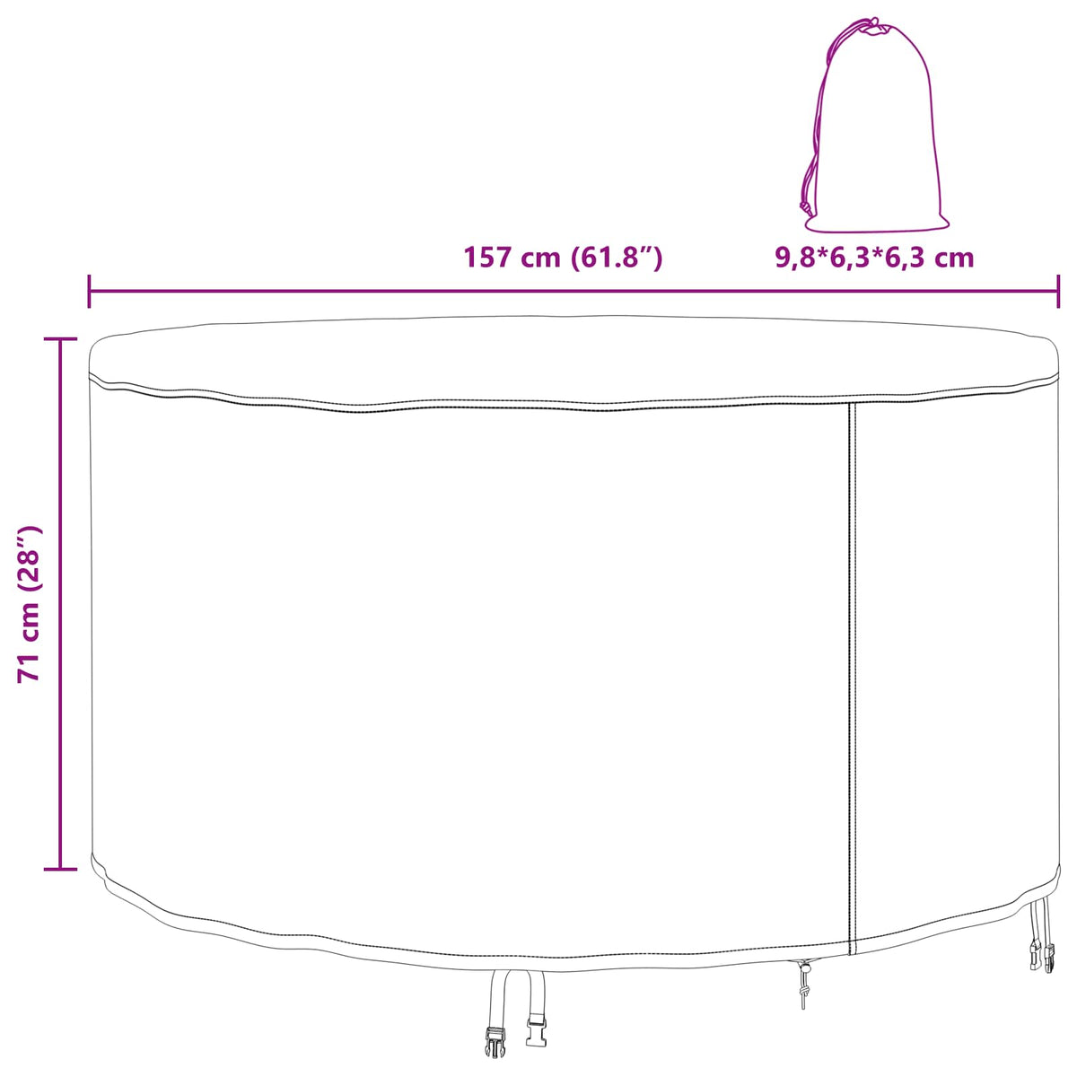 Furniture Cover 157 x 157 x 71 cm 210D Oxford Fbric Round Black