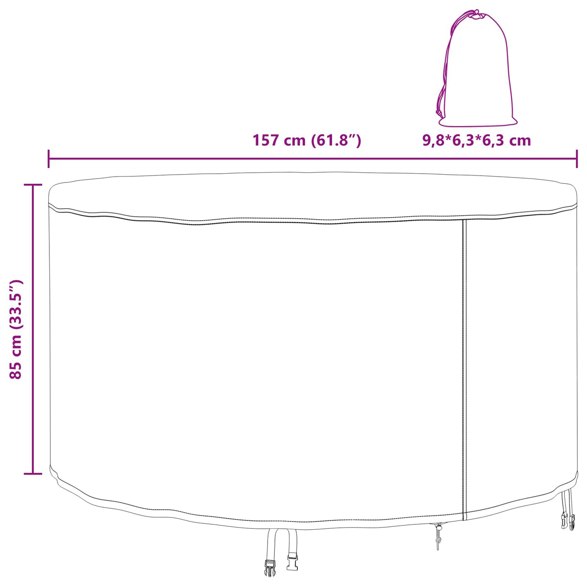 Furniture Cover 157 x 157 x 85 cm 210D Oxford Fbric Round Black
