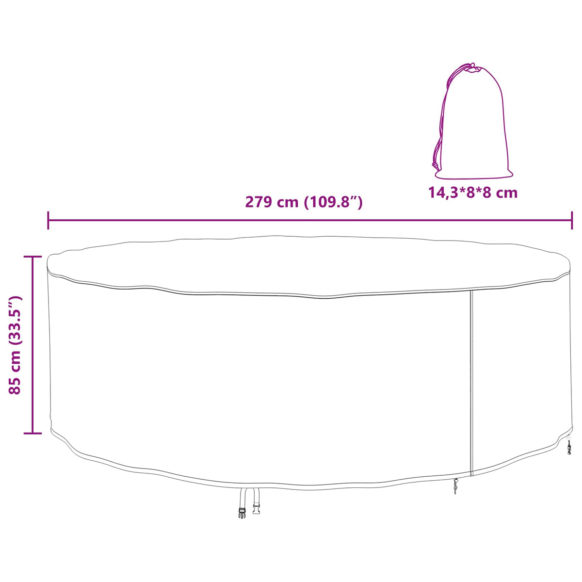 Furniture Cover 279 x 279 x 85 cm 420D Oxford Fbric Round Black