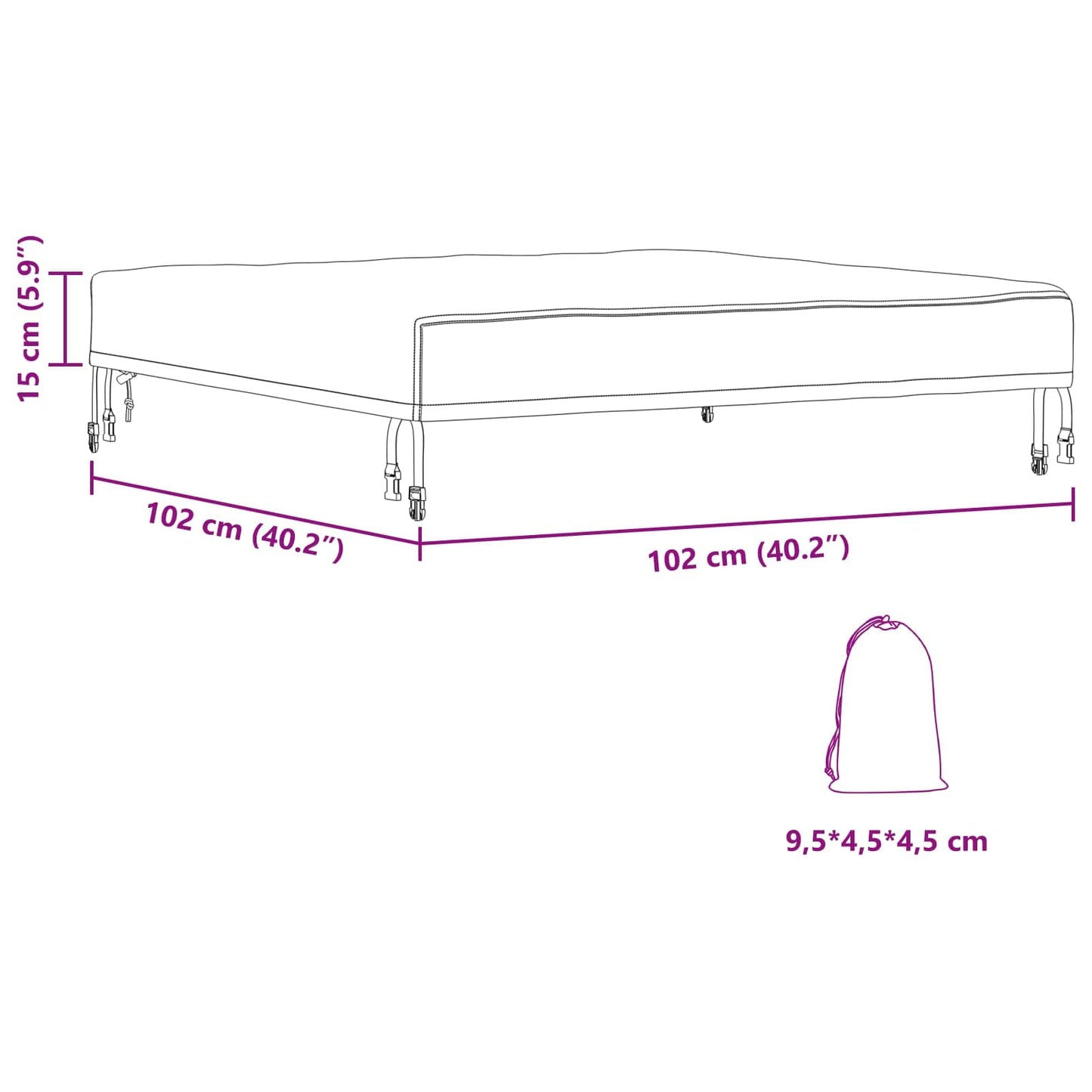 Table Cover 102 x 102 x 15 cm Square Waterproof Black