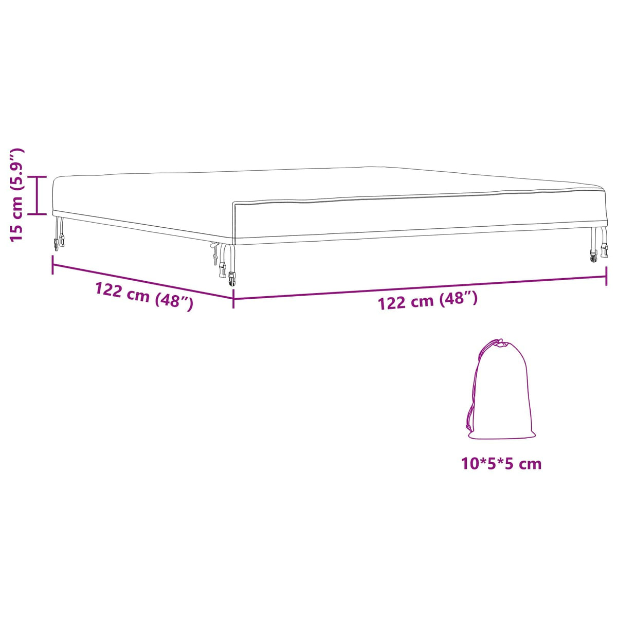 Table Cover 122 x 122 x 15 cm Square Waterproof Black