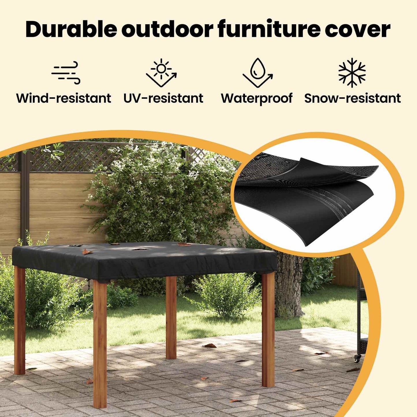Table Cover Plain Black 142 x 142 x 15 cm Fabric