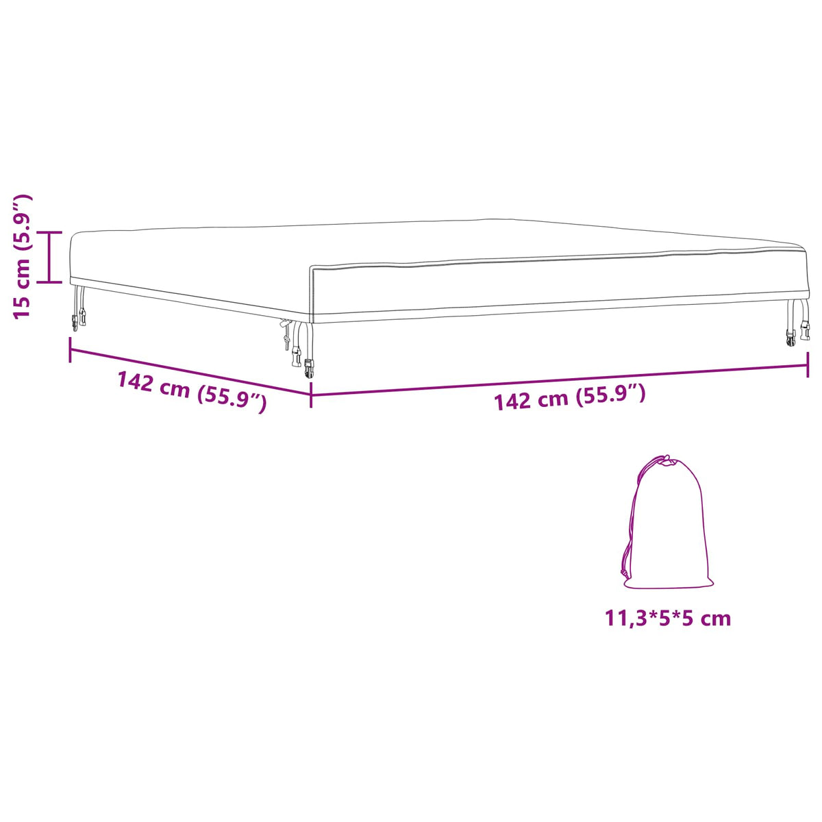 Table Cover 142 x 142 x 15 cm Square Waterproof Black