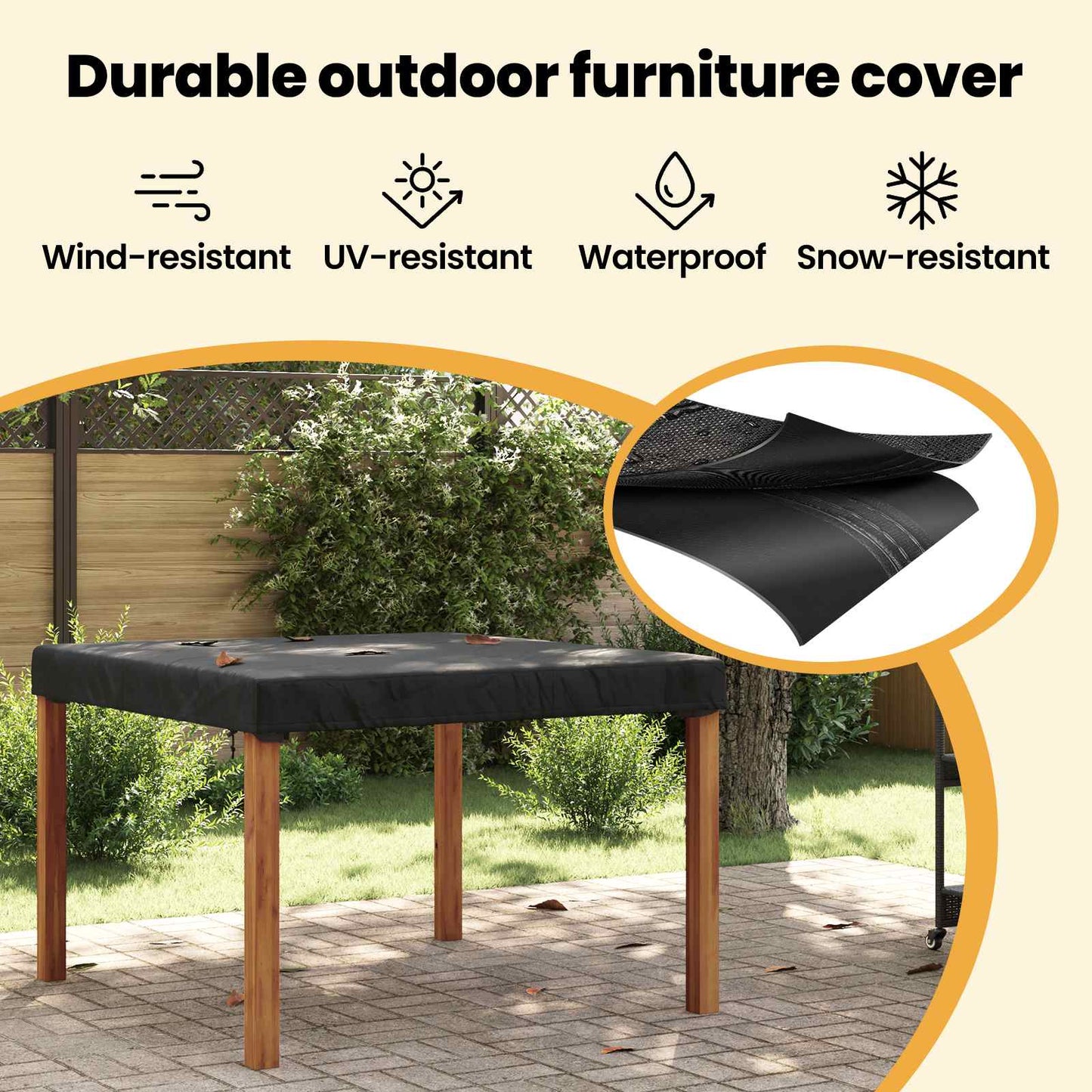 Table Cover Plain Black 142 x 142 x 15 cm Fabric