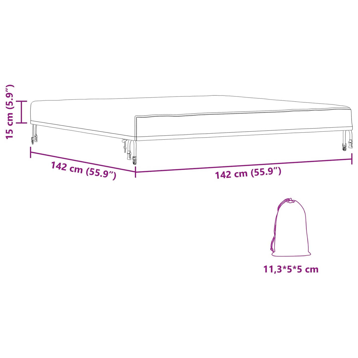 Table Cover 142 x 142 x 15 cm Square Waterproof Black