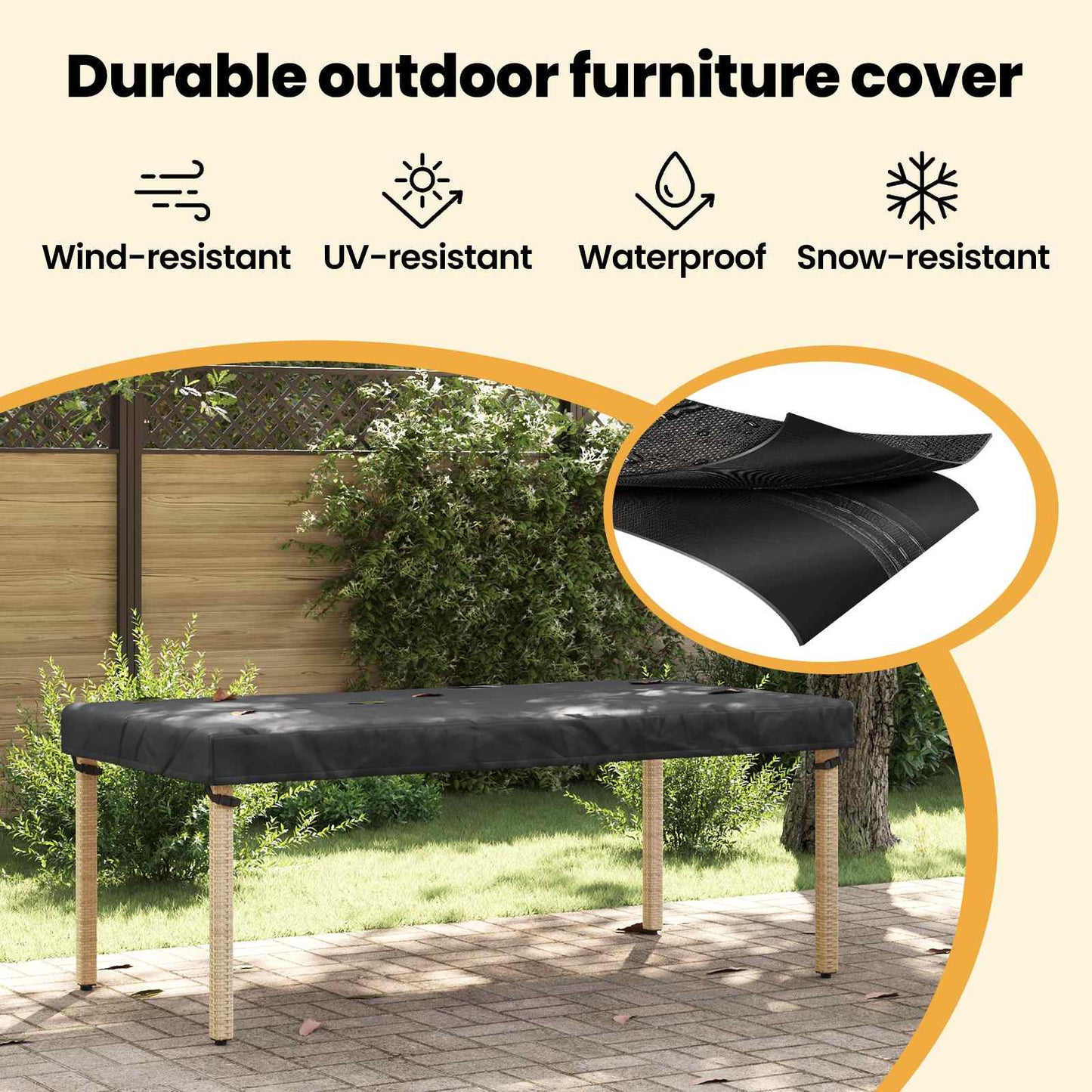 Table Cover Plain Black 202 x 102 x 15 cm Fabric