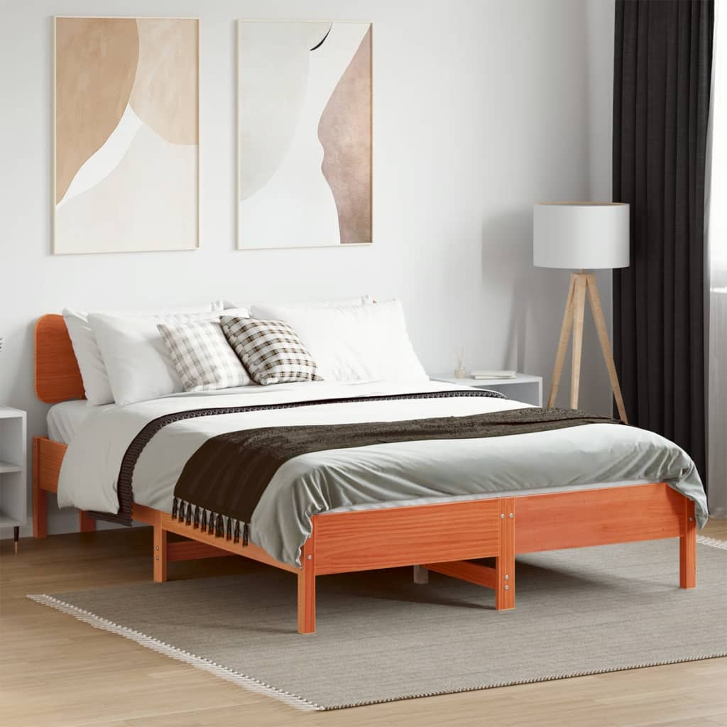 Bed Frame without Mattress Wax Brown 140x190 cm Solid Wood Pine
