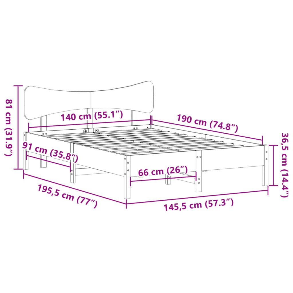 Bed Frame without Mattress Wax Brown 140x190 cm Solid Wood Pine